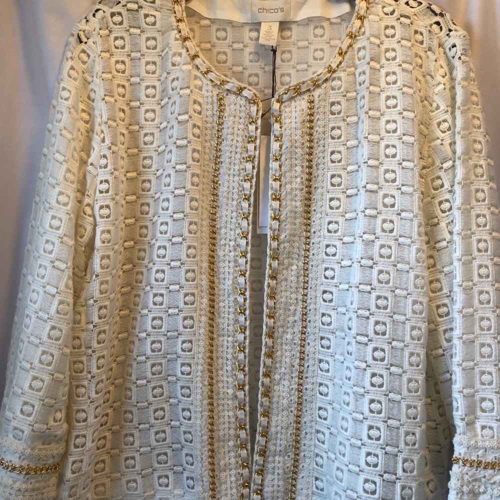 Chico’s Embellished Lace Pattern 3/4 Sleeve Jacket